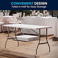 Flash Furniture Kathryn 5' Rectangular Plastic Folding Event Table with Carrying Handle, Bi-Fold Portable Banquet Table for Indoor/Outdoor Events, White, 27.25"D x 60"W x 34"H