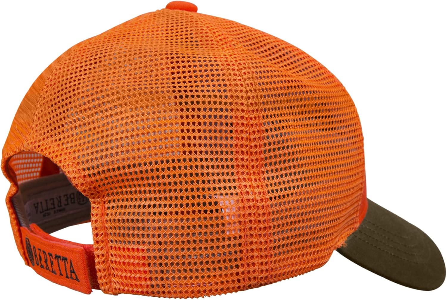 Beretta Men's Tobacco/Blaze Orange Upland Mesh Back Hunting Trucker Hat with Waxed Cotton Bill and Velcro Closure, One Size