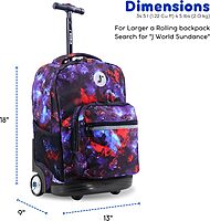 J World New York Sunrise Kids Rolling Backpack for Girls Boys Teen. Roller Bookbag with Wheels, Galaxy, 18"