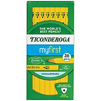 Ticonderoga My First Tri-Write Wood-Cased Pencils, Unsharpened, 2 HB Soft, Without Erasers, Yellow, 36 Count