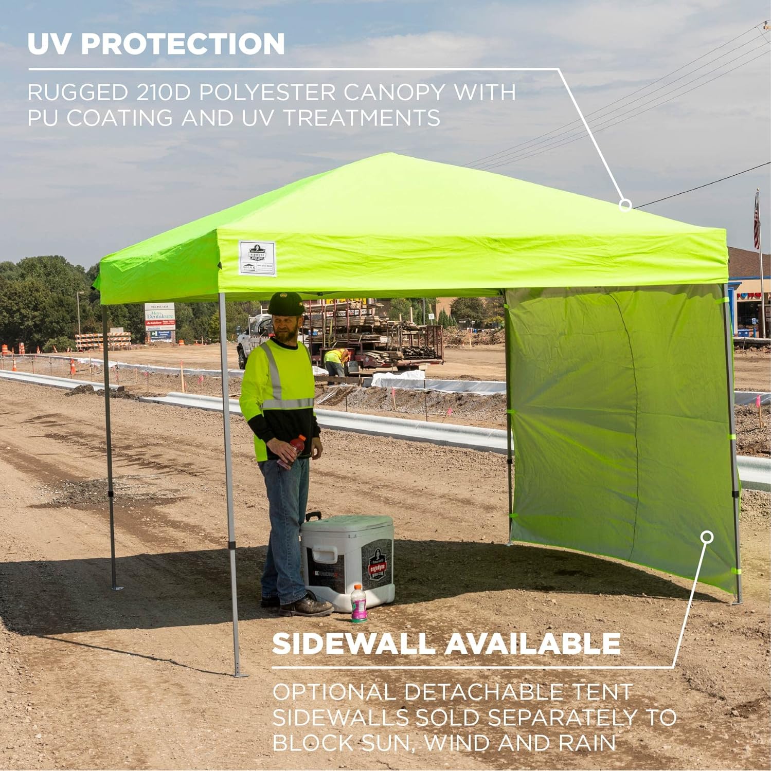 Ergodyne SHAX 6010 Pop-Up Canopy Tent, Lightweight, 10' x 10', Lime