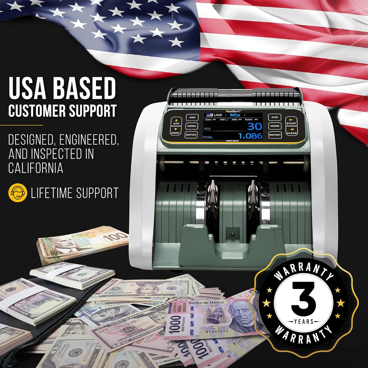 KOLIBRI Money Counter Machine with Advanced Counterfeit Detection and LCD