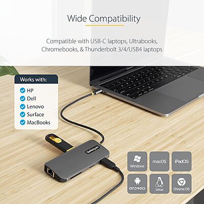 STARTECH.COM USB-C Multiport Adapter and Dock with 4K HDMI, Gigabit Ethernet, SD and USB 3.0