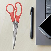 Westcott 8" All Purpose Value Stainless Steel Straight Scissors, Red Red, 1-Pack