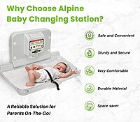 Alpine Wall Mounted Baby Changing Station - Horizontal Baby Changing Table Foldable Diaper Tables with Safety Strap for Commercial Bathroom, ADA Complaint (Hardware Included) White Gray