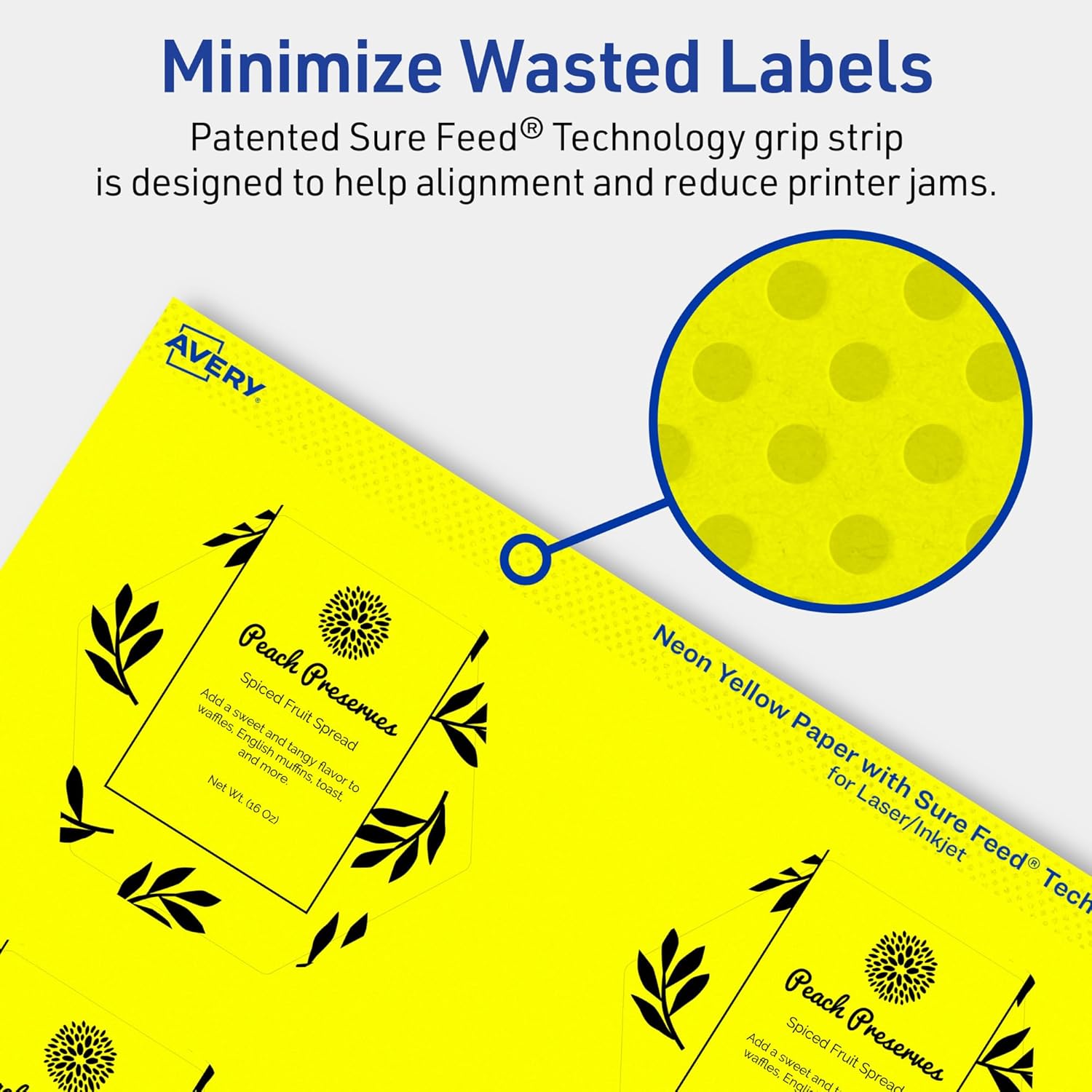Avery Printable Hexagon Labels, Sure Feed Technology, 2-1/2" x 2-57/64", Neon Yellow, Print-to-The-Edge, Laser/Inkjet
