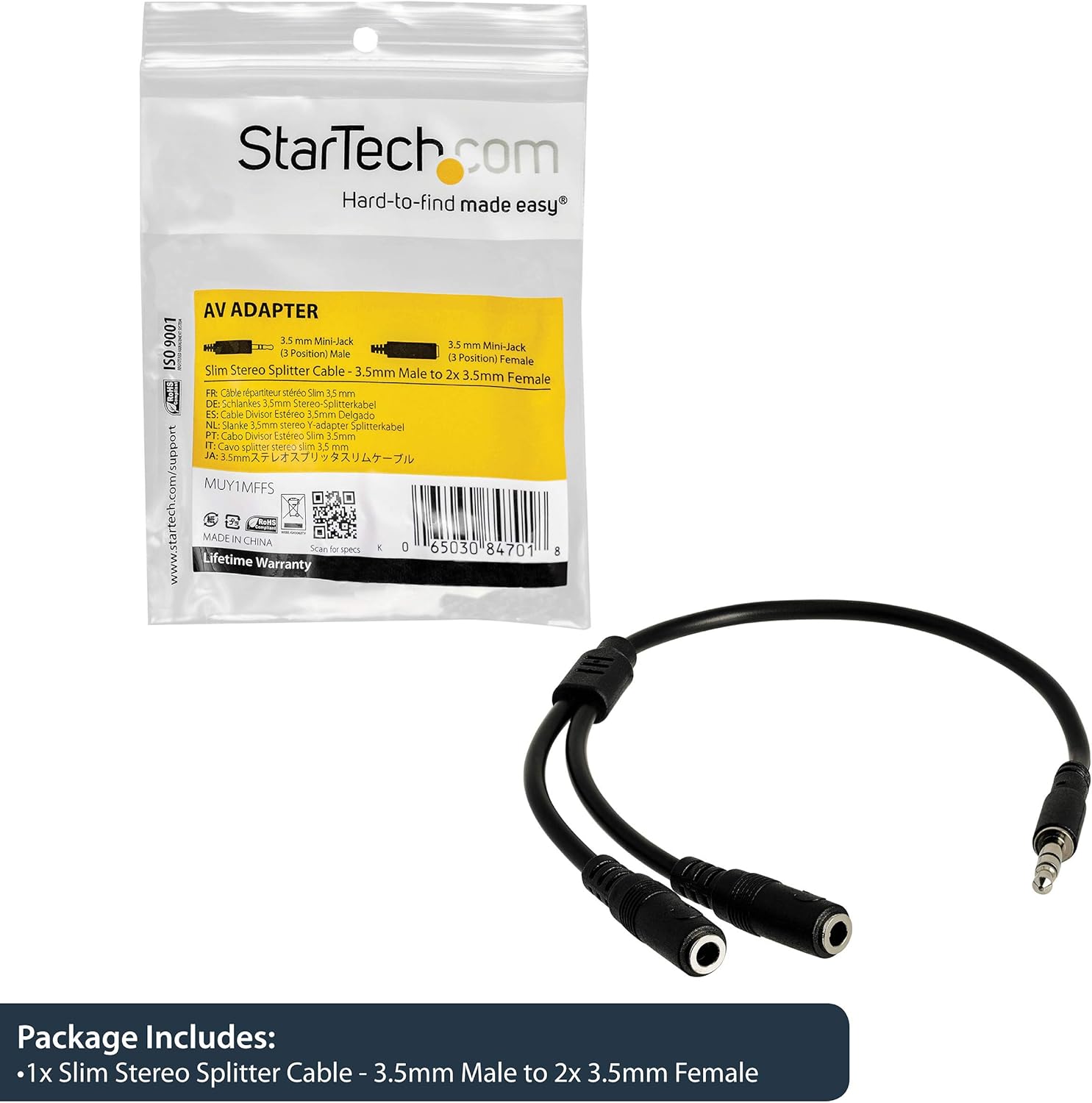 StarTech.com 3.5mm Stereo Audio Splitter Y Cable - 1 Male to 2 Female