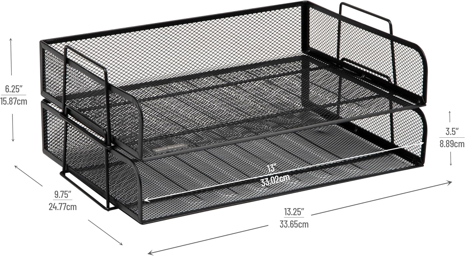 Mind Reader Stackable Paper Tray, Desktop Organizer, File Storage, Office, Metal Mesh, 13.25" L x 9.75" W x 6.25" H, 2 Pcs