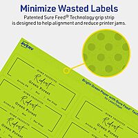 AVERY Printable Rectangle Labels, Sure Feed Technology, 1-1/3" x 4", Bright Green, Laser/Inkjet Printable