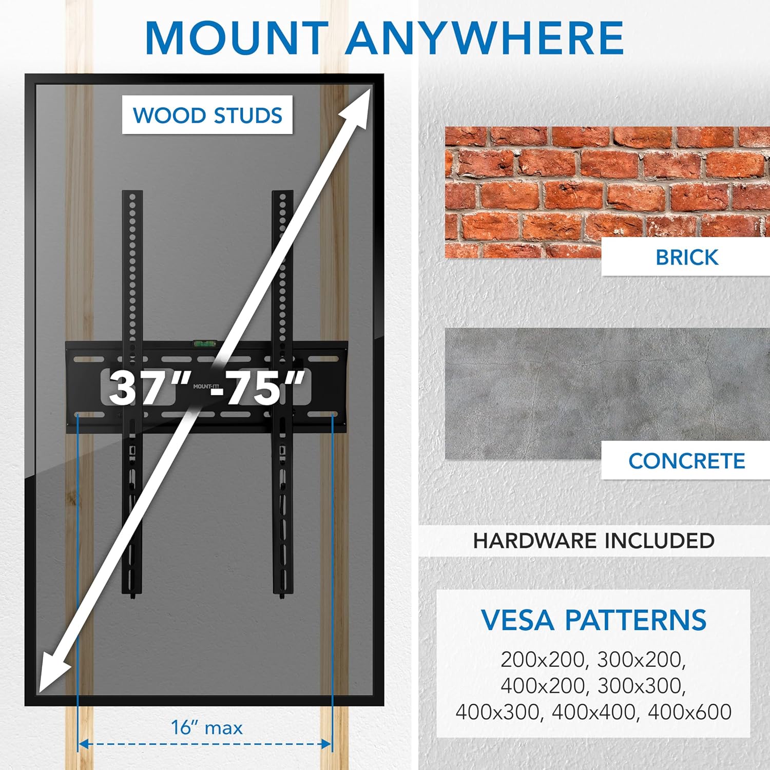 Mount-It! Portrait TV Wall Mount, Low Profile TV Mount for Vertical Mounting of Displays from 37" to 75"