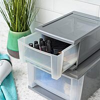 Iris Stackable Storage Bins With Drawers, 5-13/16inH x 8-3/4inW x 12-3/4inD, Gray, Set Of 5 Bins