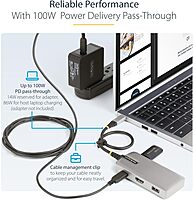 StarTech.com USB-C Multiport Adapter, 4K 60Hz HDMI withHDR, 3-Port USB Hub, 100W Power Delivery Pass-Through