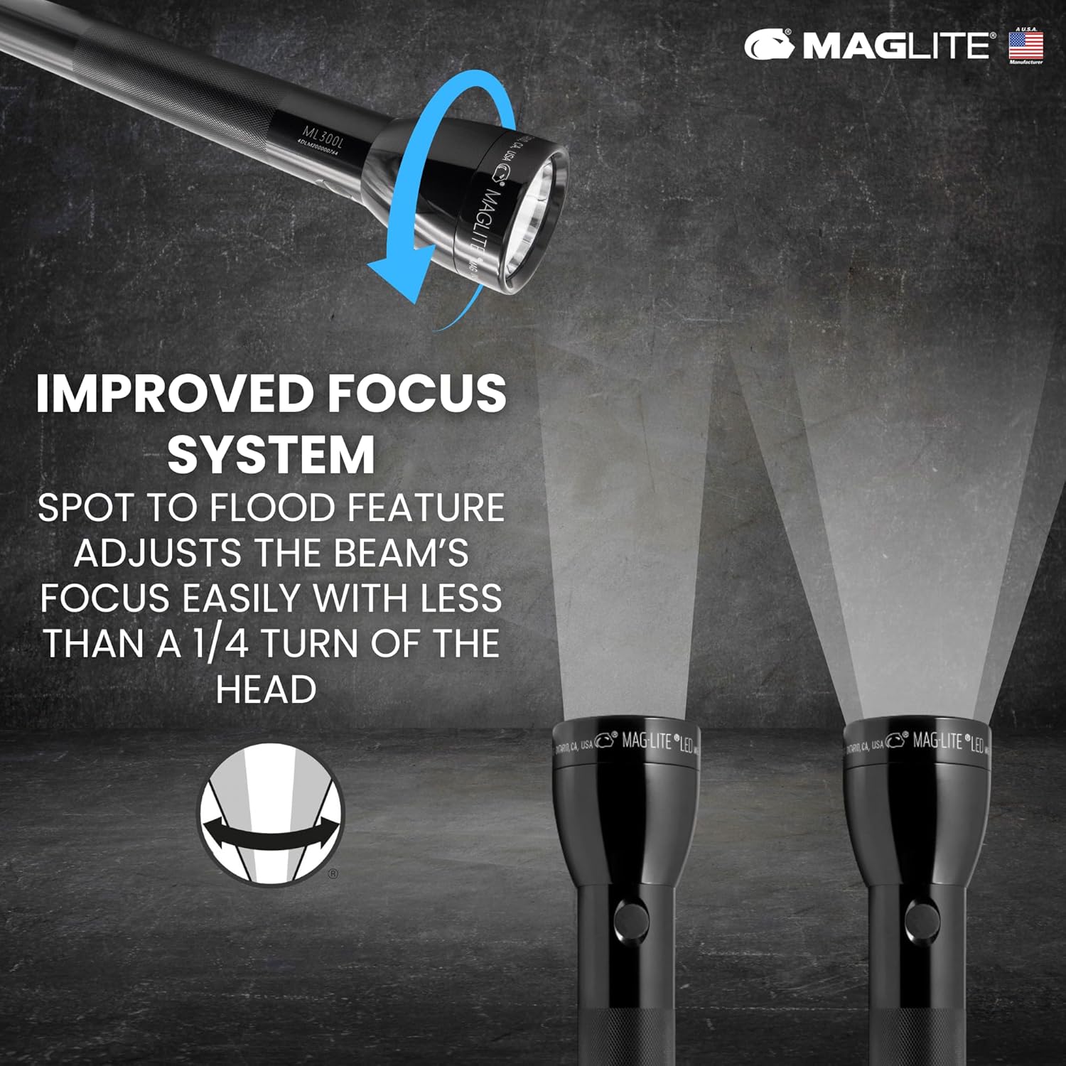 MagLite ML300L 4D LED Flashlight – 1002 Lumens, Long Runtime, Adjustable Beam, Water-Resistant, Aluminum Body – Black