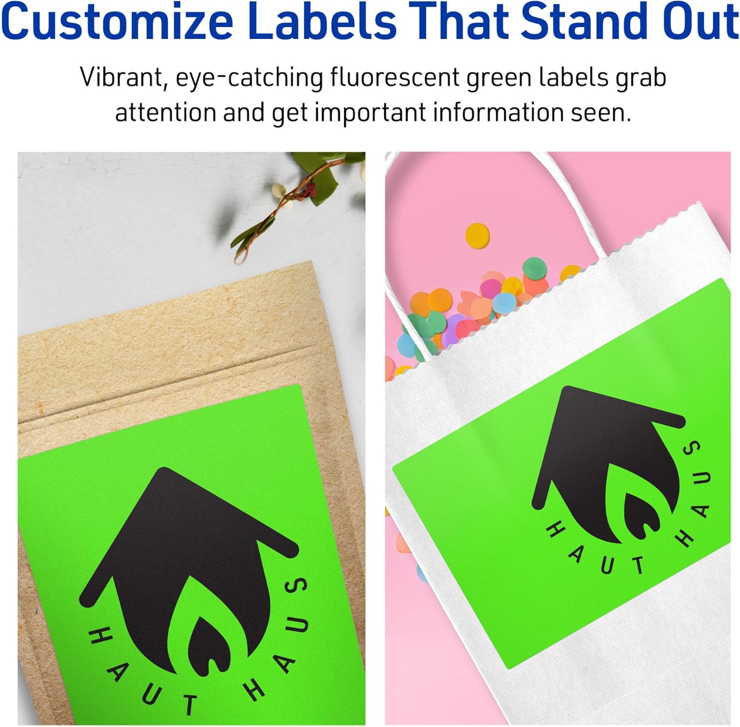 Avery Printable Rectangle Labels, Sure Feed Technology, 5" x 6", Neon Green, Laser/Inkjet Printable