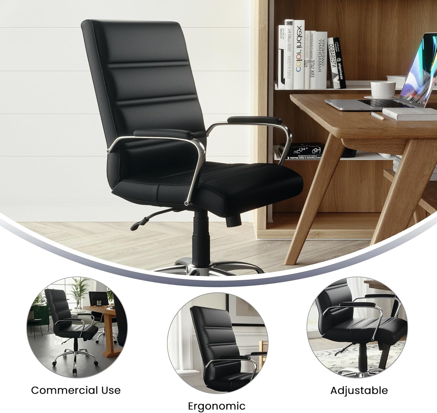 Flash Furniture Whitney Mid-Back Swivel LeatherSoft Desk Chair with Padded Seat and Armrests