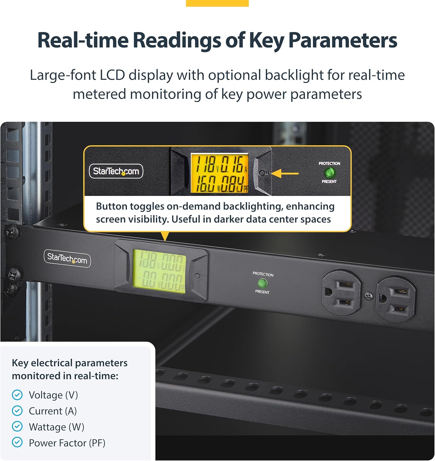 StarTech.com 1U Horizontal Rack Mount Metered PDU Server Power Strip with Surge Protector