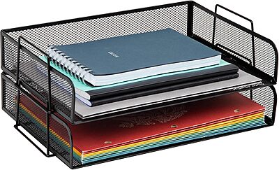 Mind Reader Stackable Paper Tray, Desktop Organizer, File Storage, Office, Metal Mesh, 13.25" L x 9.75" W x 6.25" H, 2 Pcs., Black 13.3" x 9.8" x 6.3"