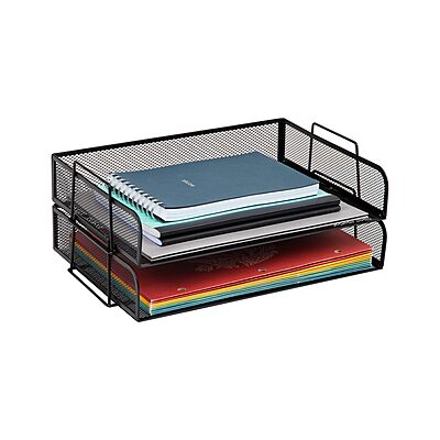 Mind Reader Stackable Paper Tray, Desktop Organizer, File Storage, Office, Metal Mesh, 13.25" L x 9.75" W x 6.25" H, 2 Pcs., Black 13.3" x 9.8" x 6.3"