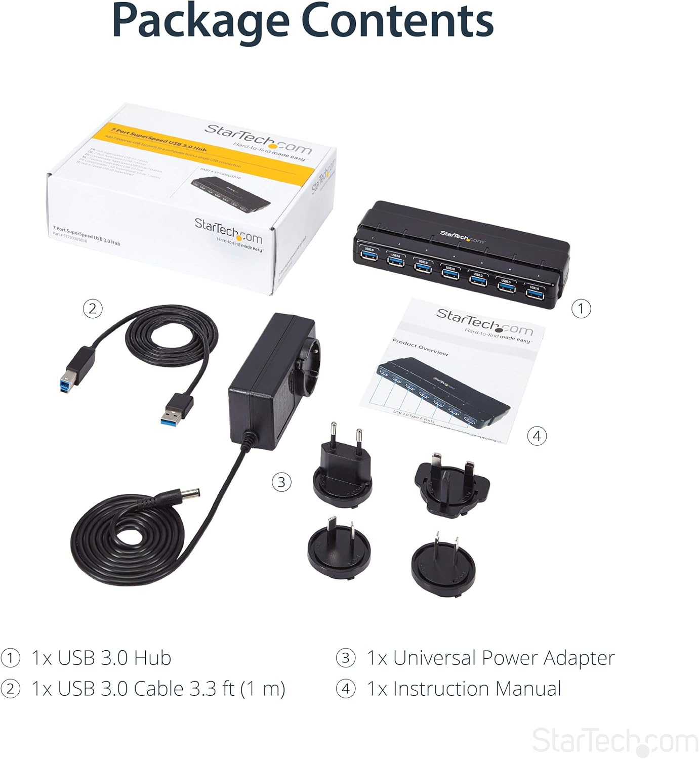 StarTech.com 7 Port USB 3.0 Hub – Up To 5 Gbps – 7 x USB – Universal Multi Port USB Extender for Your Desktop