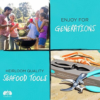 Toadfish Crab Leg Cracker Tool - Seafood Shell Cracking Tool - Stainless Steel Serrated Cutter - Ergonomic Non-Slip Grip
