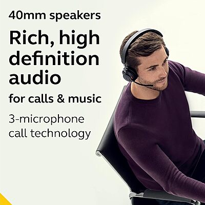 Jabra Evolve2 65 Wireless Headset On-Ear Bluetooth Headphones for Calls and Music