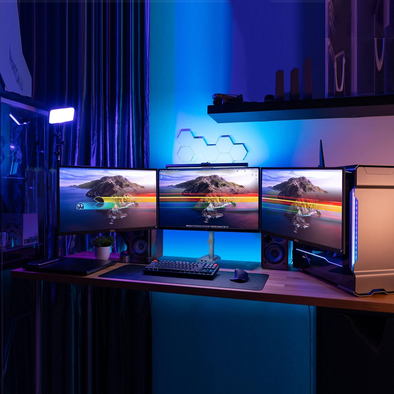 Mount-It! Triple Monitor Mount with USB and Audio Ports, 3 Monitor Desk Mount