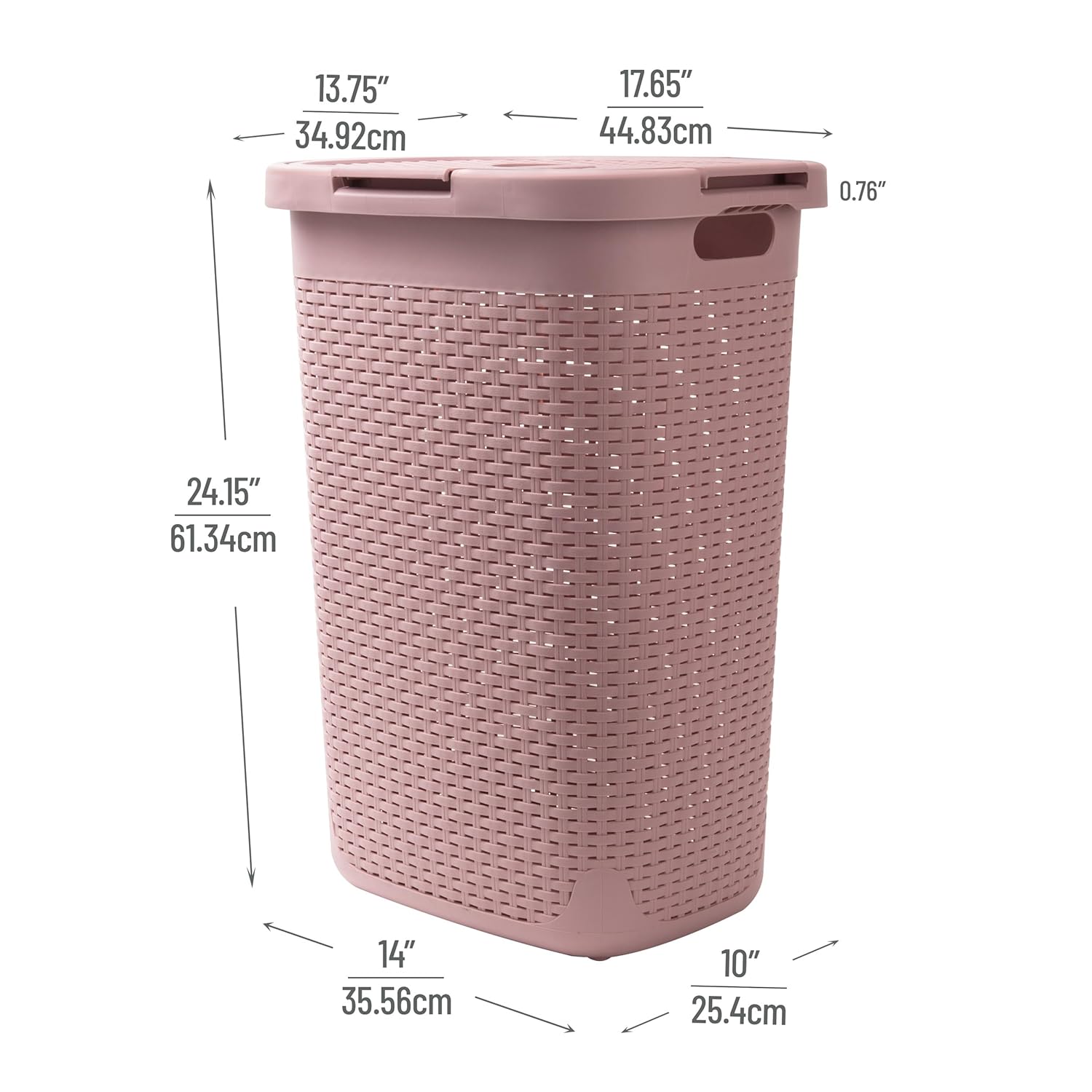 Mind Reader 60L Slim Laundry Hamper with Lid, Wicker-Style Plastic
