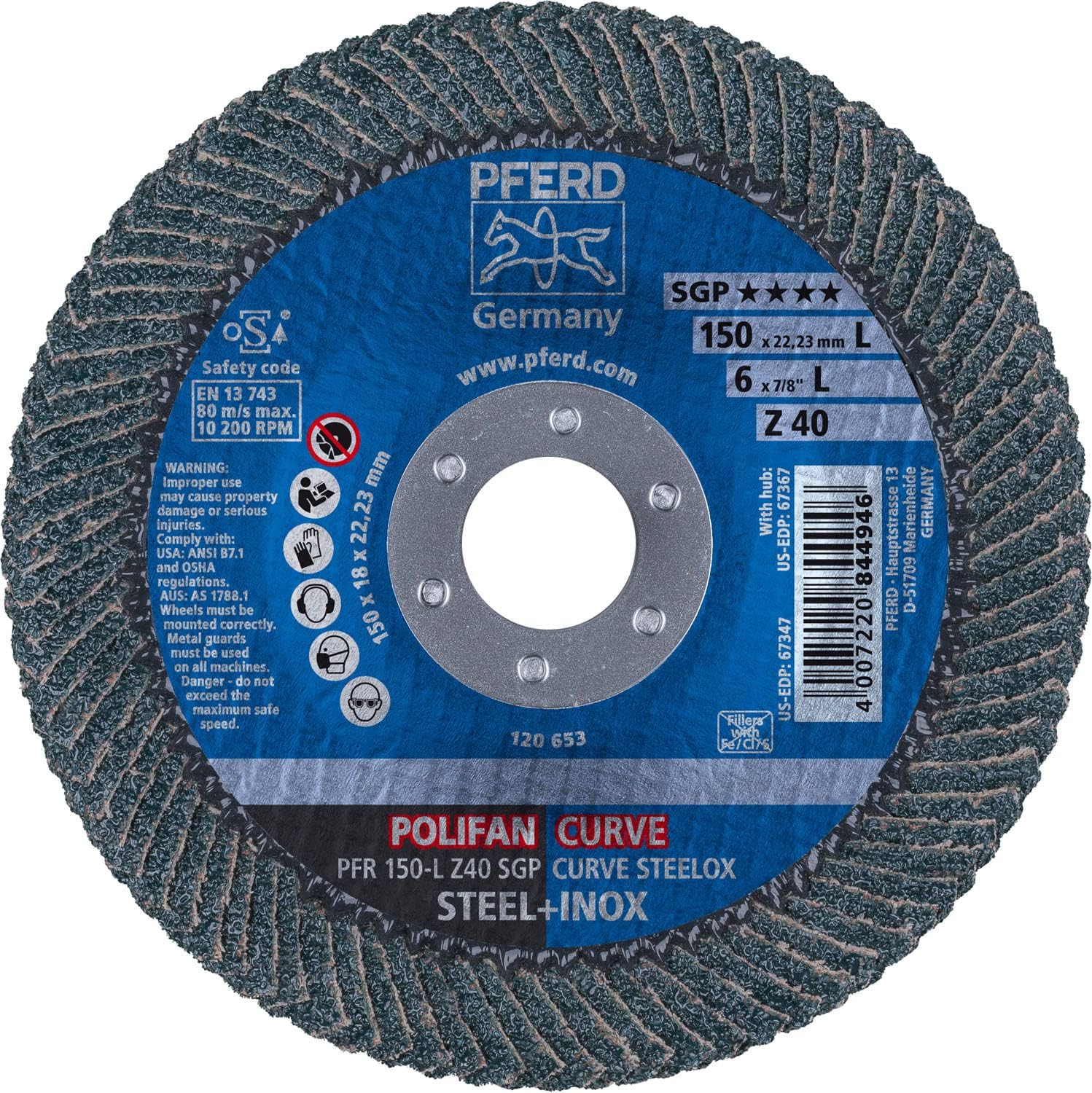 PFERD 6'' X 7/8'' POLIFAN Curve Flap DISC (67347) (10/Each)
