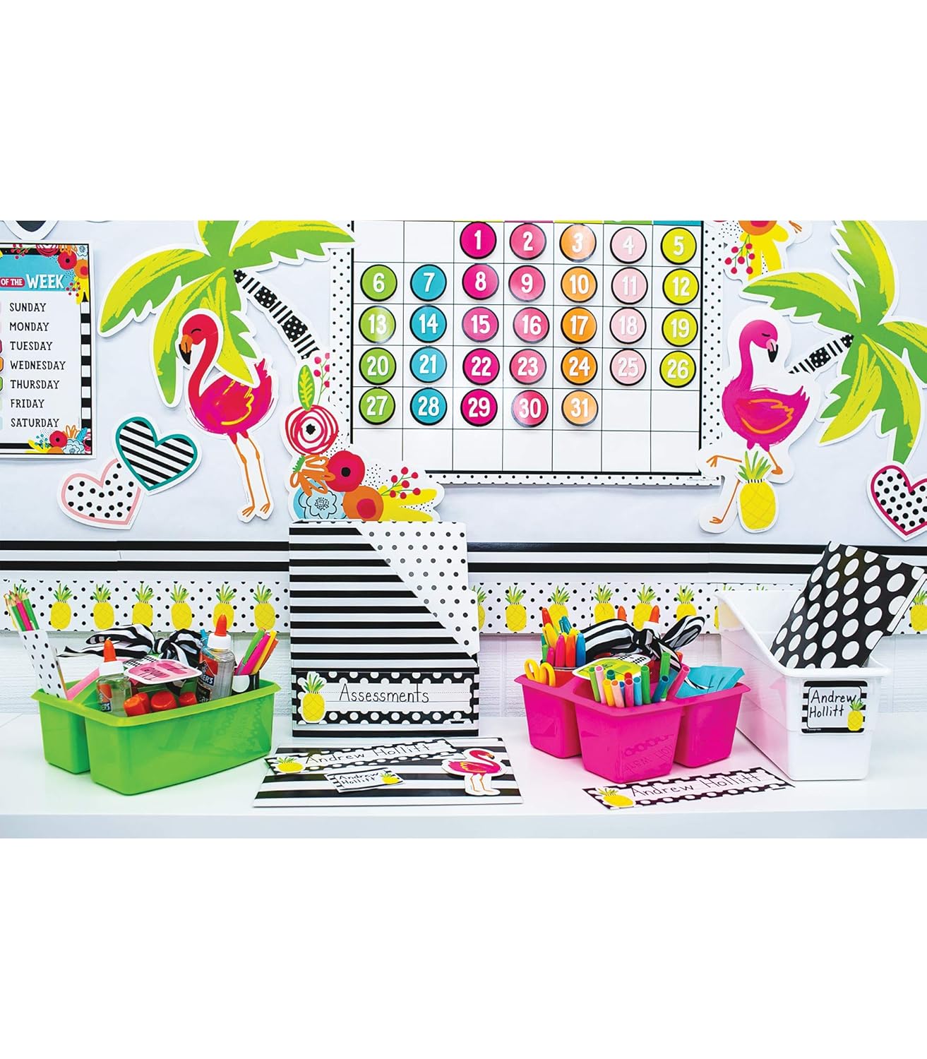 Schoolgirl Style Simply Stylish Tropical 92-Piece Calendar Bulletin Board Set for Classroom