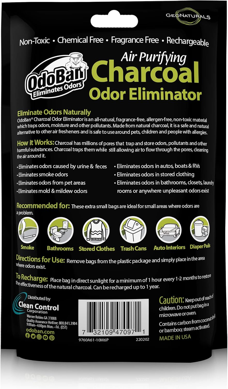 OdoBan Air Purifying Charcoal Natural Odor Eliminator, Non-Toxic Formula, Made in the USA, Fragrance Free