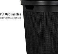Mind Reader 60L Slim Laundry Hamper, Clothes Basket, Lid, Linen Design, Plastic, Black