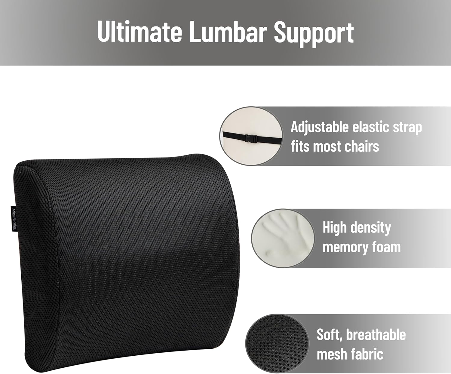 MIND READER Air-Cloud Lumbar Cushion, Memory Foam Back Support