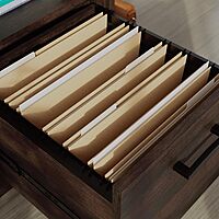 Sauder Beginnings 53inW Corner Desk with Drawer and Shelves, Cinnamon Cherry Finish