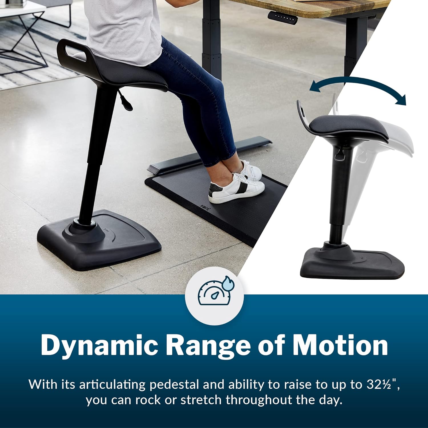 Vari Active Seat - Adjustable Ergonomic Standing Desk Chair for Adults - Portable Home Office Furniture