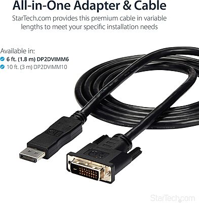 StarTech.com 6ft (1.8m) DisplayPort to DVI Cable, DisplayPort to DVI Adapter Cable, DP to DVI-D Converter
