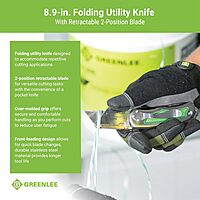 Greenlee 0652-22 8.9" Folding Utility Knife with Retractable 3-Position Serrated Blade, Silver/Green