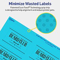 Avery Printable Rectangle Labels, Sure Feed Technology, 2" x 3", Bright Blue Labels, Print-to-The-Edge, Laser/Inkjet Printable, 80 Total, Great for Mailing and Candles 80 labels