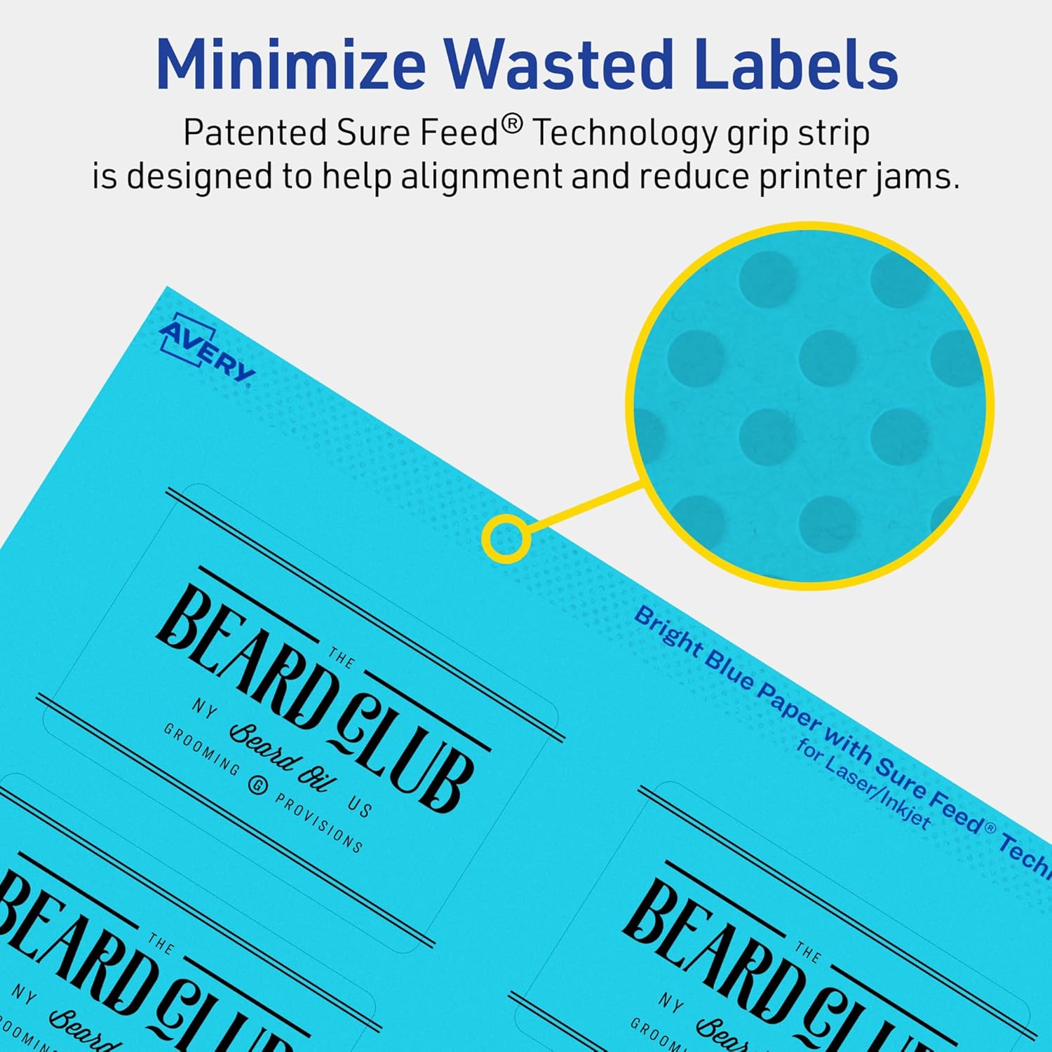 Avery Printable Rectangle Labels, Sure Feed Technology, 2" x 3", Bright Blue Labels, Print-to-The-Edge