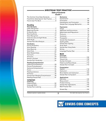 Spectrum Grade 1 Test Practice Workbooks, Ages 6 to 7, 1st Grade Test Practice Workbook, Math, Language Arts