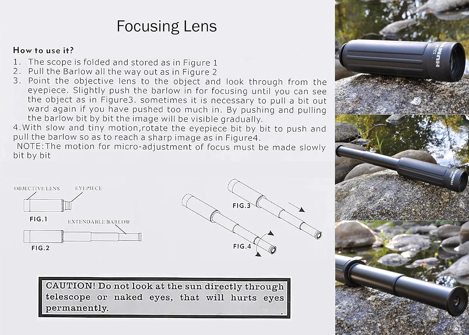 Humvee Monocular Telescope, for Men, Camping, for Hunting, Fishing, Cruises, Hiking, Military Gear, Great Tactical Gear