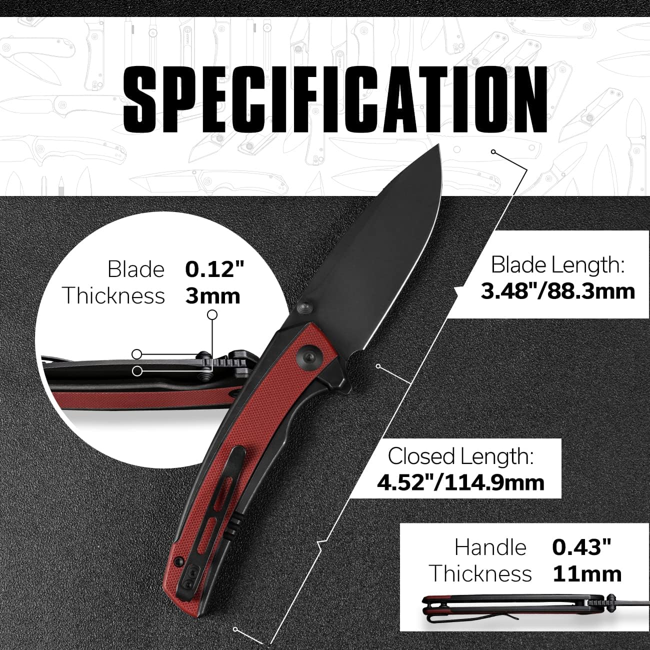 CIVIVI Teraxe Pocket Knife for EDC, 3.48-in Nitro-V Blade One Size Burgundy