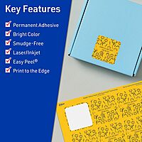 Avery Printable Square Labels, Sure Feed Technology, 2-1/8" x 2-1/8", Bright Yellow, Print-to-The-Edge
