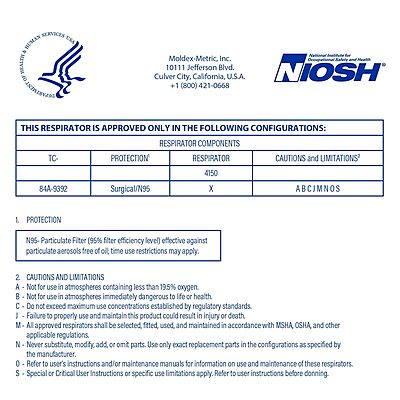 Moldex 4150 N95 AirWave® Disposable Healthcare Surgical Particulate Respirator, Size Medium/Large, NIOSH Approved