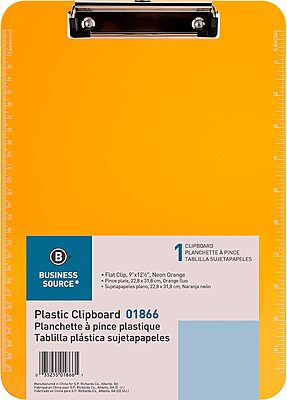 Business Source Sparco Products 01866 Plastic Clipboard,w/Flat Clip,9-Inch x12-Inch,Neon Orange