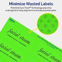Avery Printable Rectangle Labels, Sure Feed Technology, 2" x 4", Neon Green, Laser/Inkjet Printable