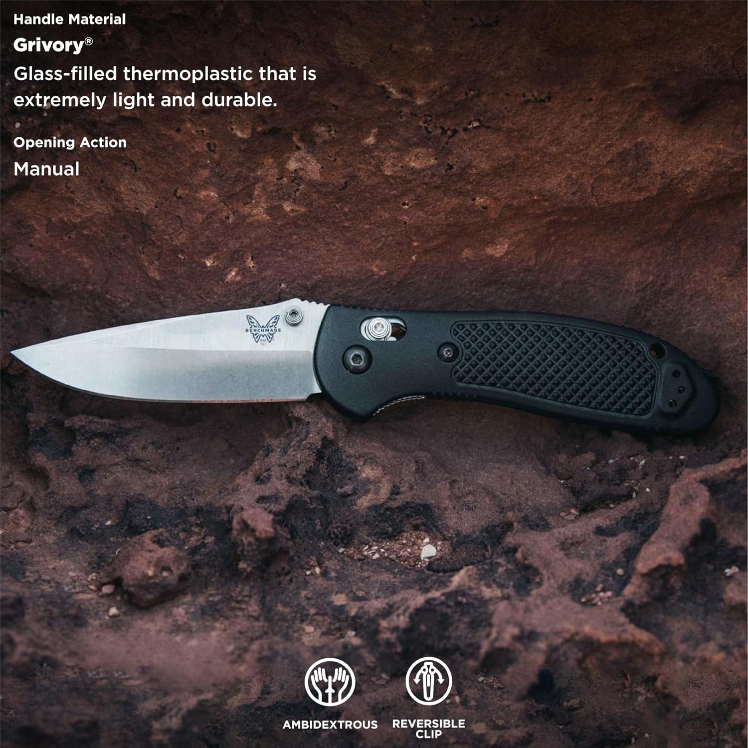 Benchmade - Griptilian Knife, Plain Edge, Nylon Handle Drop-Point Plain Edge/Satin Finish