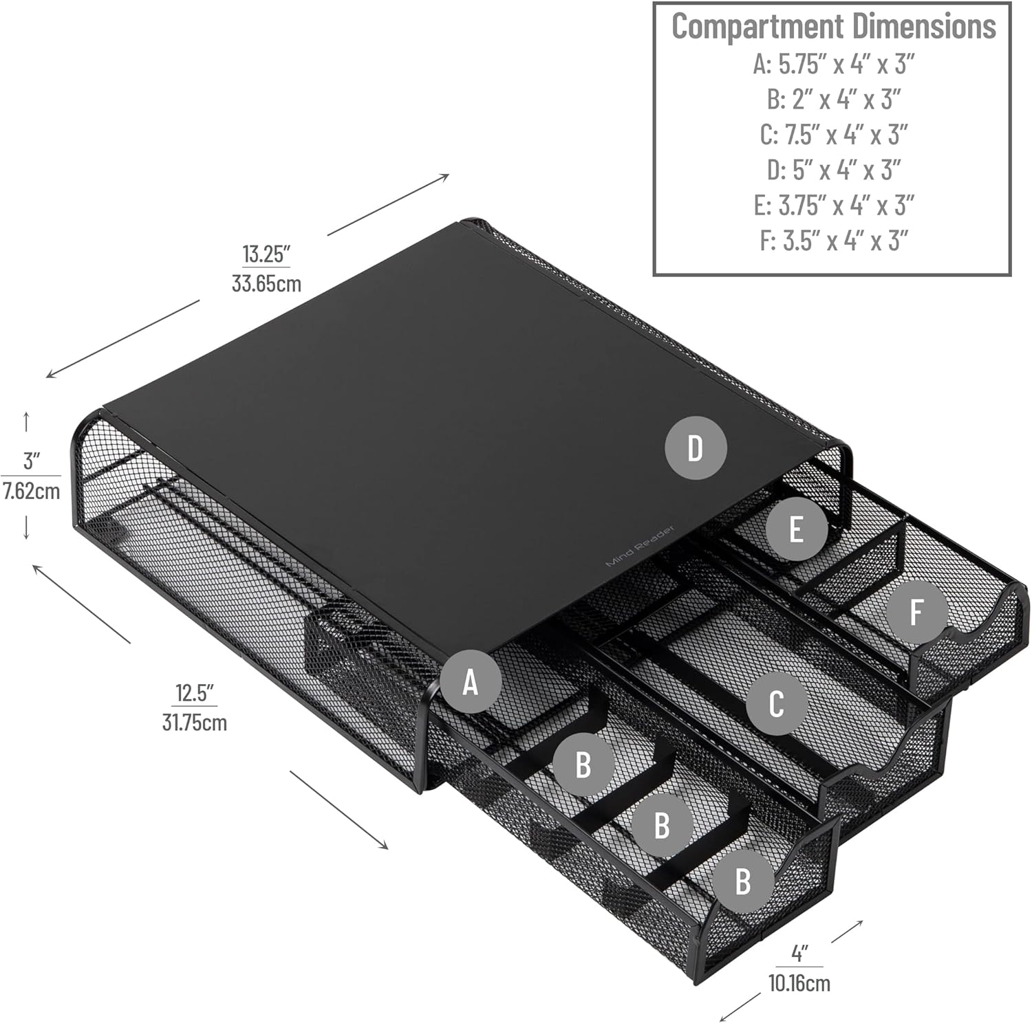 Mind Reader Metal Monitor Stand and Desk Organizer, 3inH x 12-1/2inW x 13-1/4inL, Black