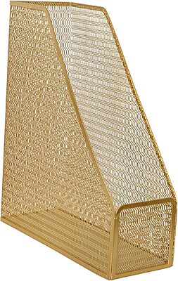 Martha Stewart Ryder Mesh Metal Single-Slot Magazine File Holder Desktop Organizer, 11-1/2inH x 3-3/4inW x 9-3/4inD, Gold
