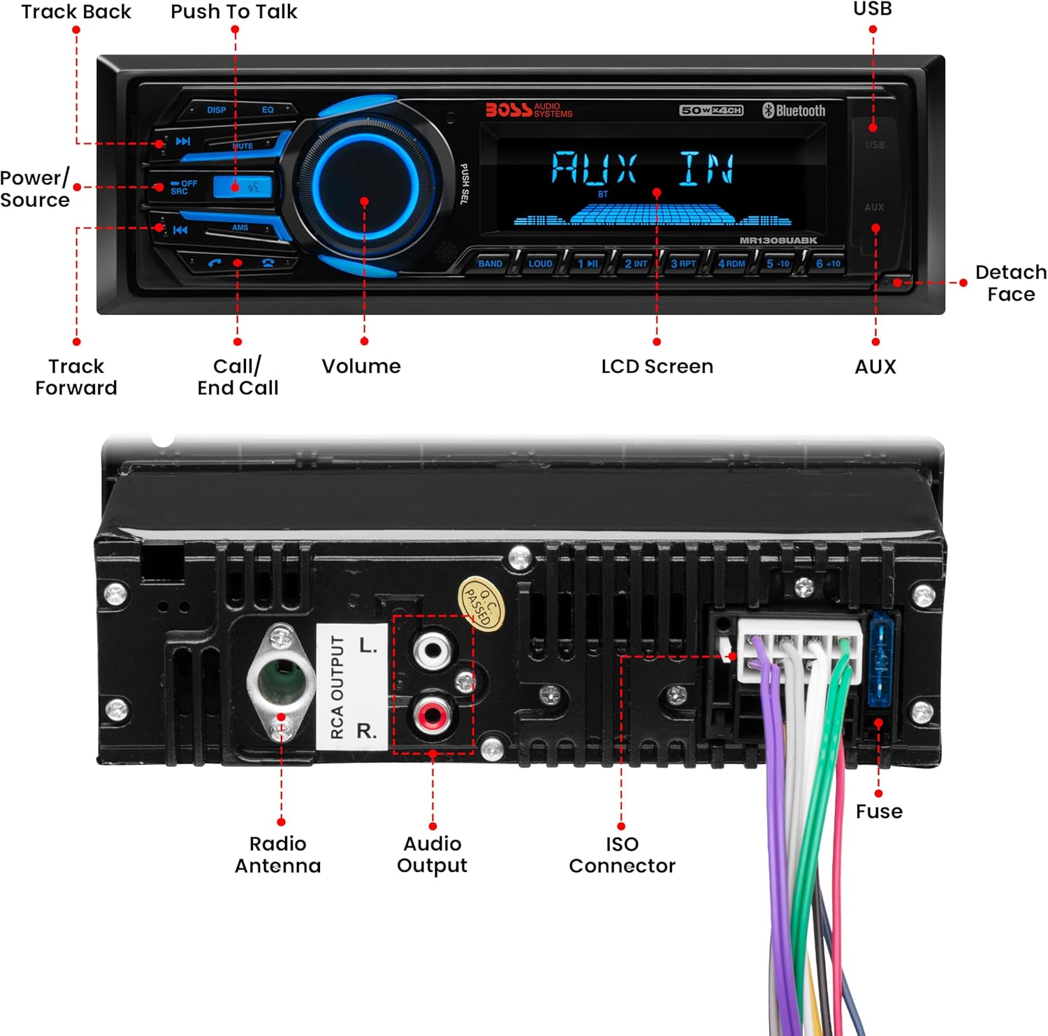 BOSS Audio Systems MR1308UABK Marine Boat Stereo – Single Din, Bluetooth, No CD DVD Player, AM/FM Radio Receiver, Aux-in