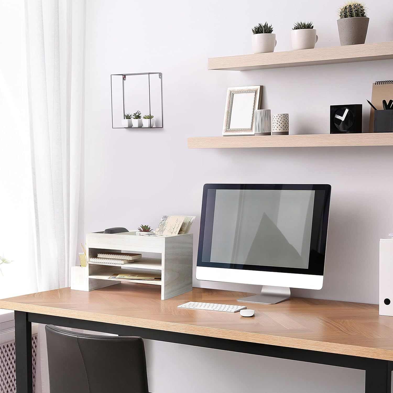 Elegant Designs Home Office Wood Tiered Desk Organizer with Storage Cubbies and Letter Tray